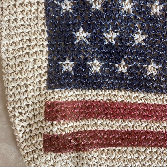 Straw Studios American Flag Patriotic Raffia Straw Tote Beach Vacation Bag - Picture 4 of 16